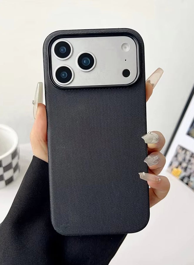 ريماكس جراب هاتف مغناطيسي من السيليكون لهاتف iPhone 17 Pro، مصنوع من نسيج ألياف فاخر، غطاء خلفي فائق النحافة مقاوم للصدمات والسقوط، جراب حماية كامل من القماش - أسود. - Image 2